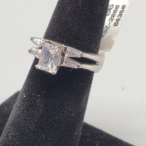 Wedding Band Engagement Ring Set Sterling Silver Size 8 CZ 925
